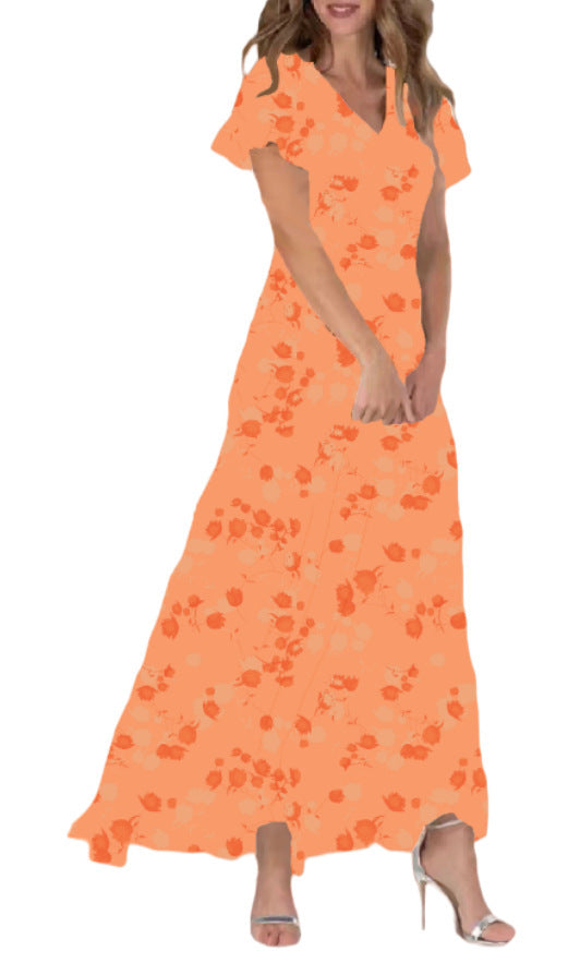 Floral Chiffon Maxi Dress – Ruffled V-Neck Summer Beach Dress