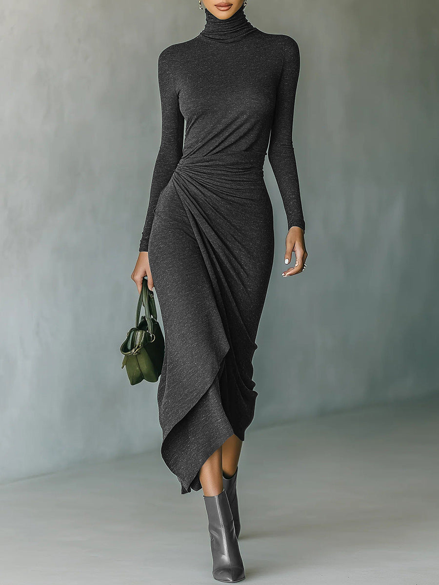 Valeria™ | Irregular High-Neck Wrap Midi Dress