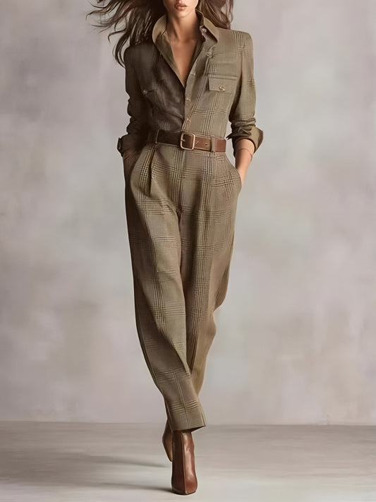 Brielle Atelier™ | Retro Plaid Workwear Jumpsuit