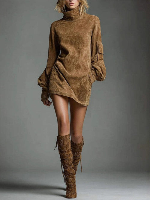 Ardenne Atelier™ | Deerskin Velvet High-Collar Mini Dress