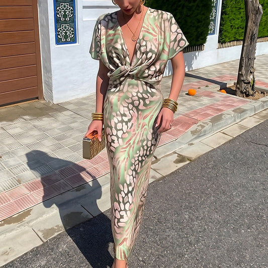 Verdant Muse™ | Knotted V-Neck Silhouette Dress