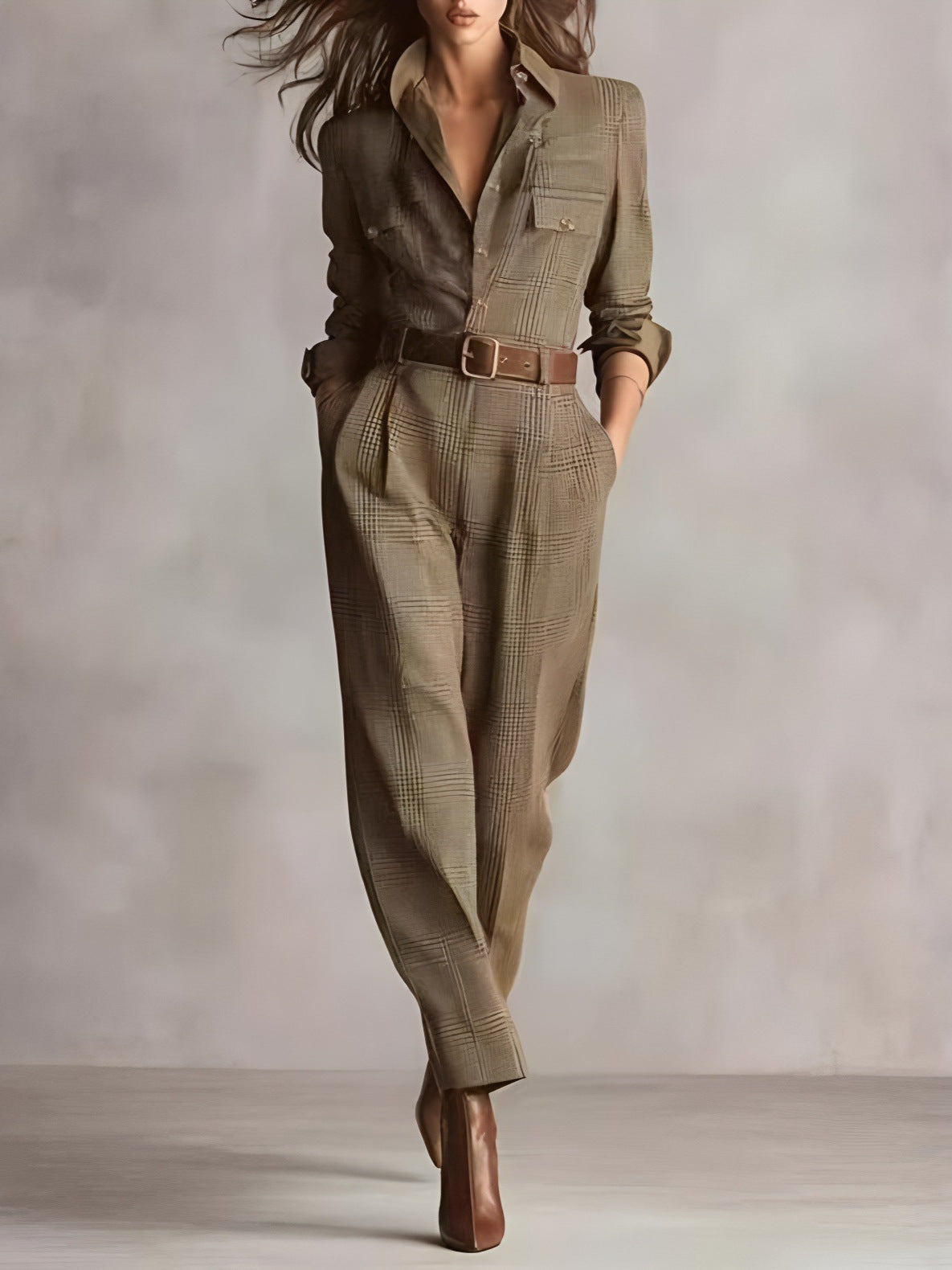 Brielle Atelier™ | Retro Plaid Workwear Jumpsuit