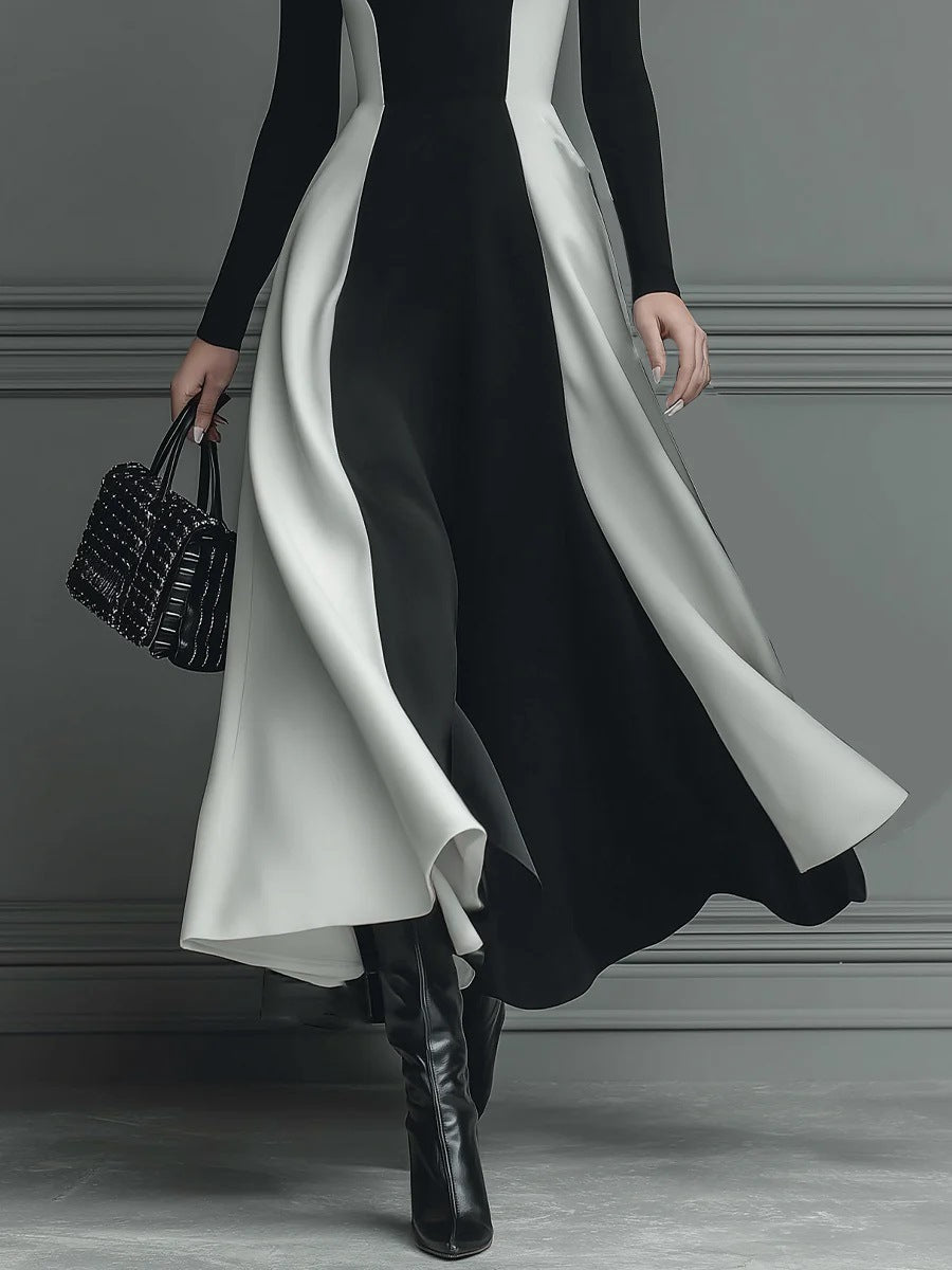 Veloura™ - Elegant High-Neck Contrast Knit Dress