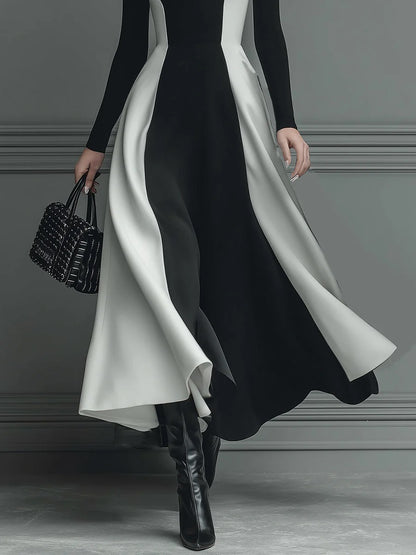 Veloura™ - Elegant High-Neck Contrast Knit Dress