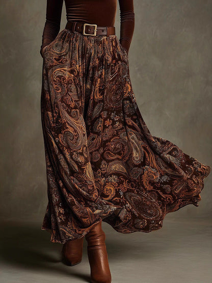 Ophelia Heritage™ | Velvet Top & Printed Maxi Skirt Set