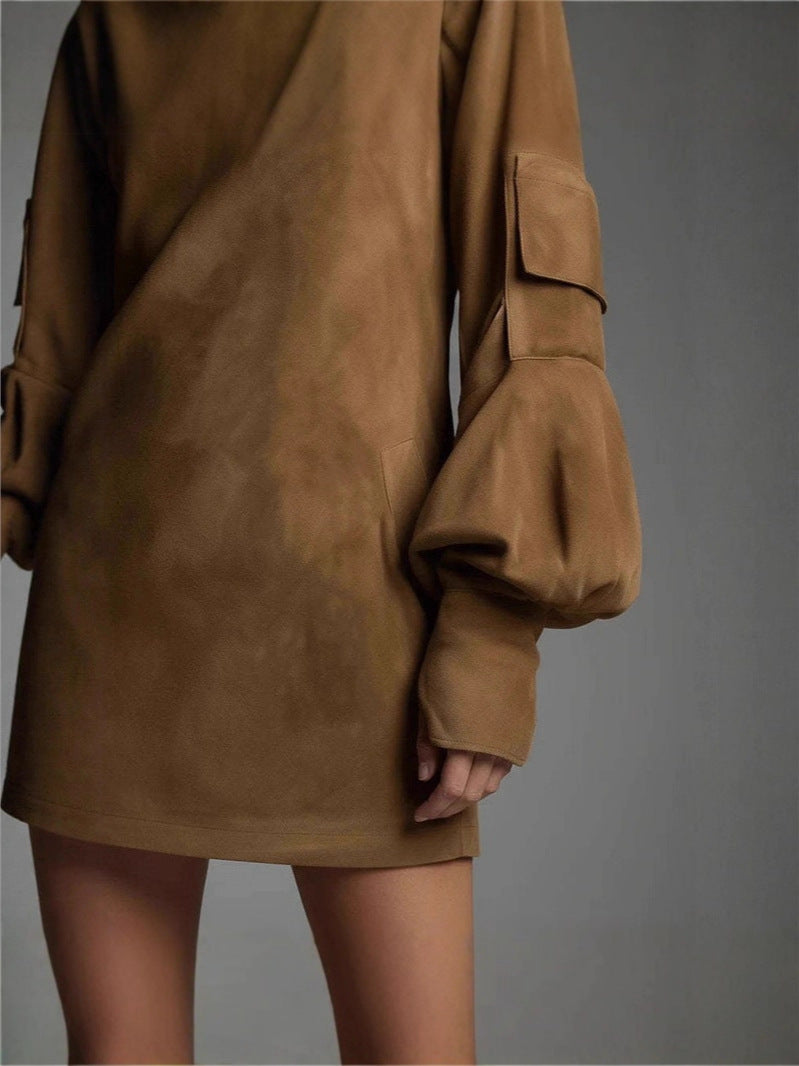 Ardenne Atelier™ | Deerskin Velvet High-Collar Mini Dress