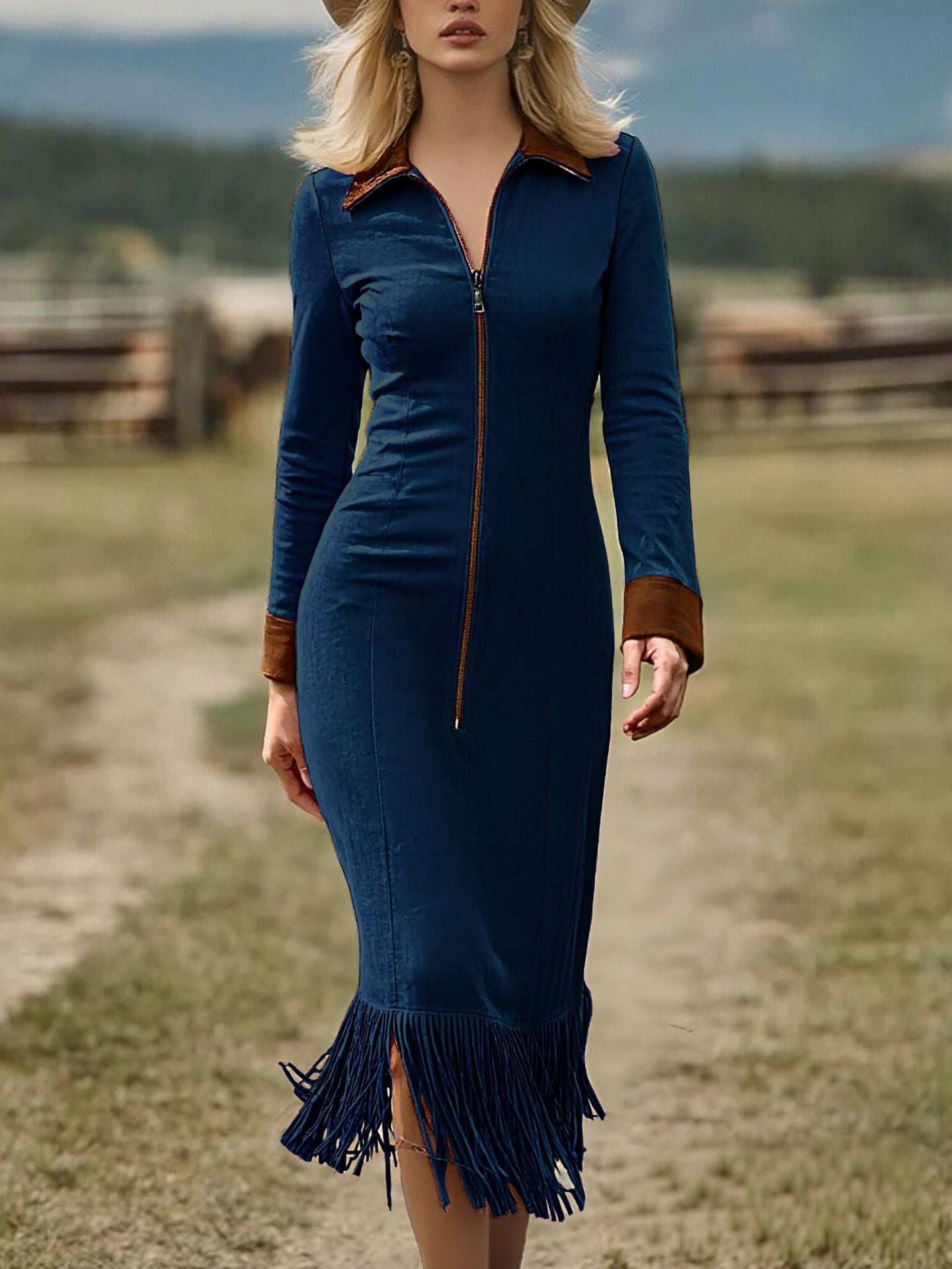 Maribel Oeste™ | Suede Tassel Splice Midi Dress