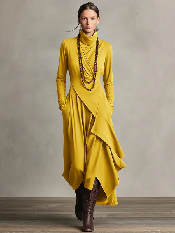 Seraphine™ | Asymmetric Draped High-Collar Maxi Dress