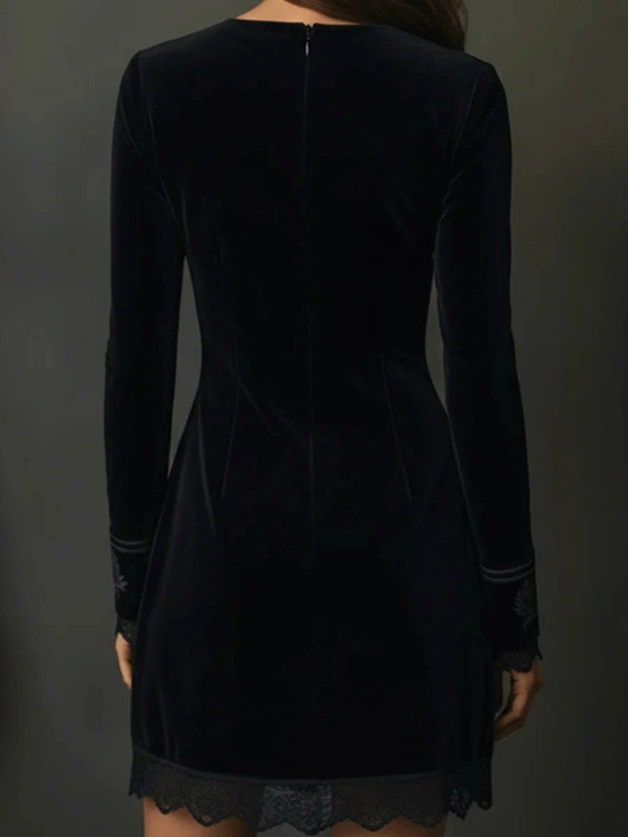 Nocturne Élégance™ | Velvet Embroidered V-Neck Mini Dress