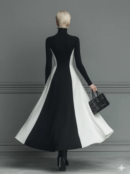 Veloura™ - Elegant High-Neck Contrast Knit Dress