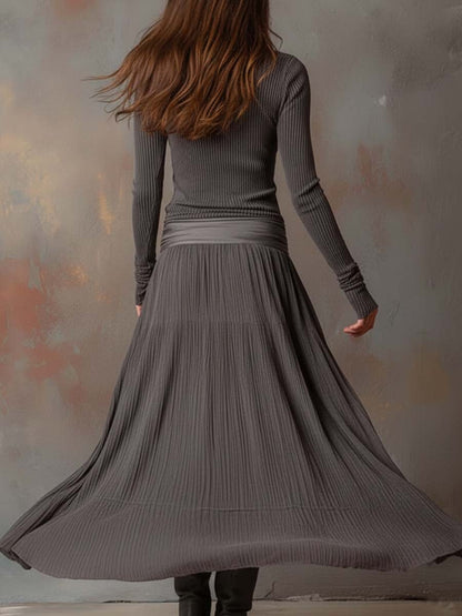 Aveline Splice™ | Ribbed Patchwork Knit Midi Dress