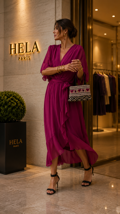 Soleil Drapé™ - Irregular Chiffon Wrap Dress