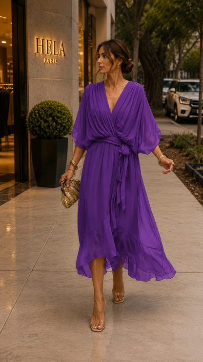 Soleil Drapé™ - Irregular Chiffon Wrap Dress