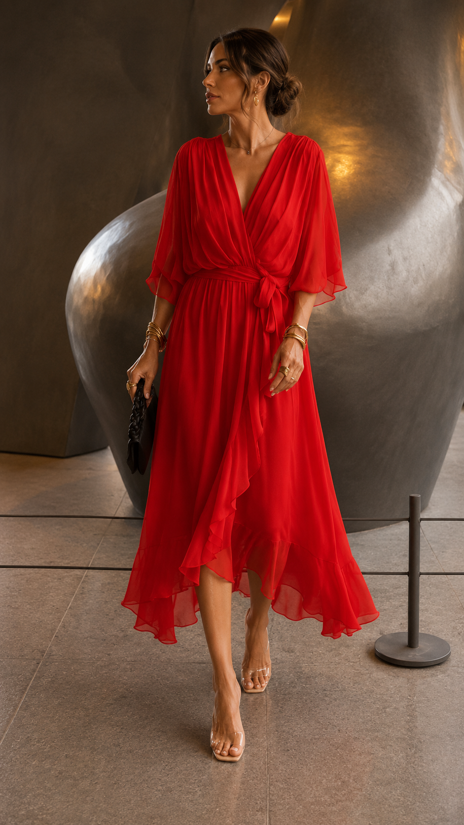 Soleil Drapé™ - Irregular Chiffon Wrap Dress