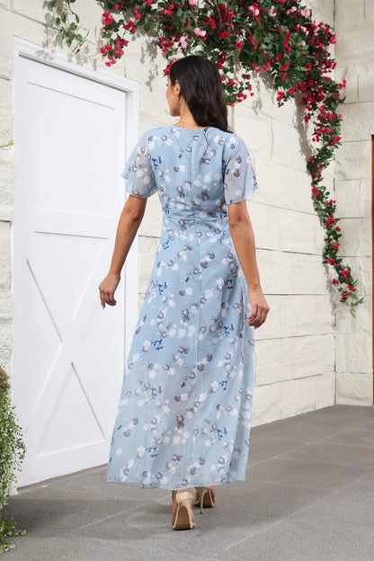 Floral Chiffon Maxi Dress – Ruffled V-Neck Summer Beach Dress