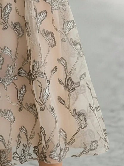 Floral Embroidered Midi Evening Dress – Elegant V-Neck Occasion Dress