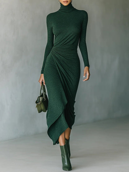 Valeria™ | Irregular High-Neck Wrap Midi Dress