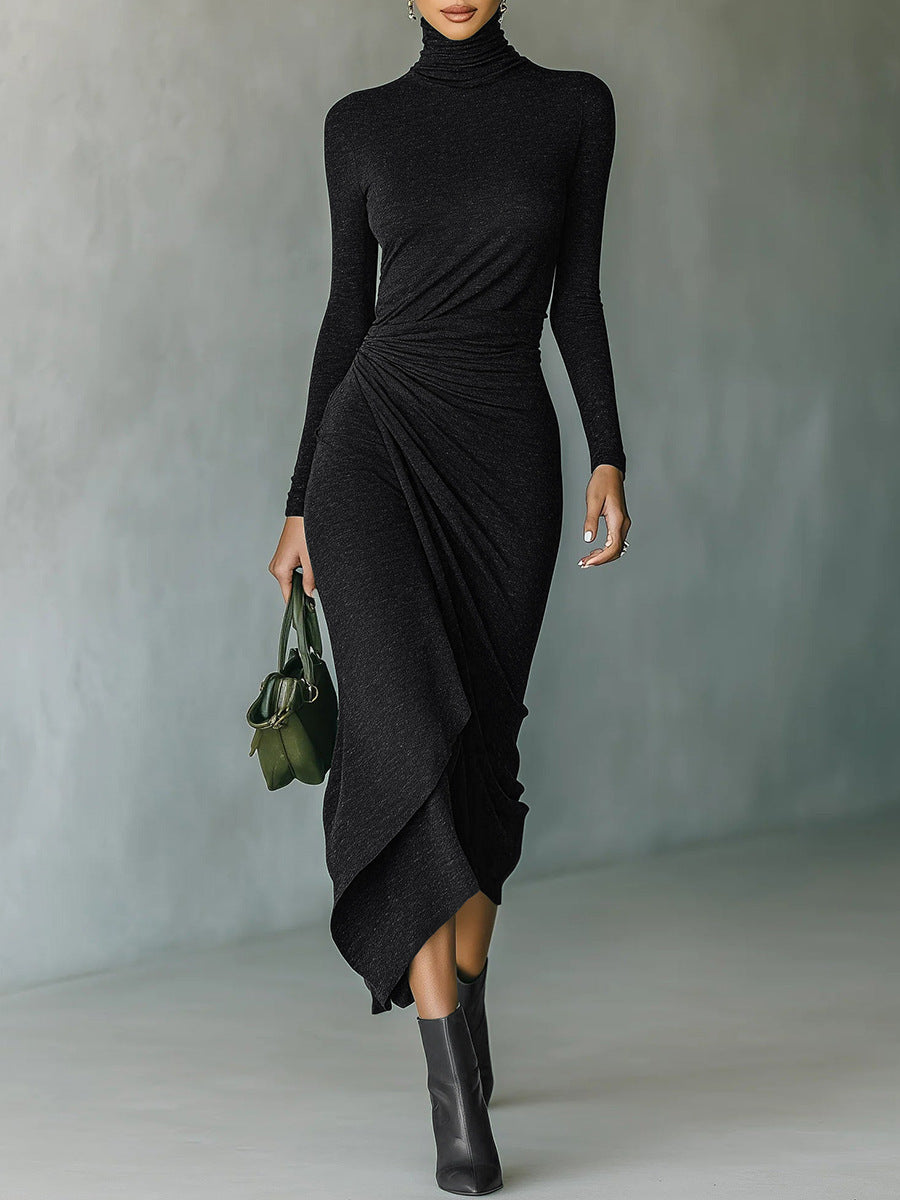 Valeria™ | Irregular High-Neck Wrap Midi Dress