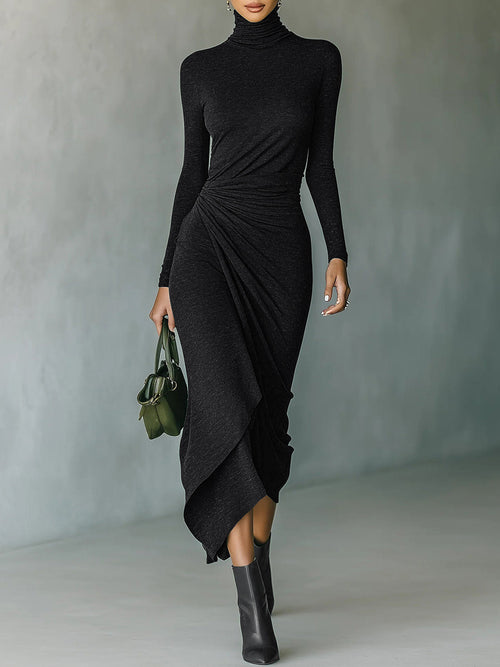 Valeria™ | Irregular High-Neck Wrap Midi Dress