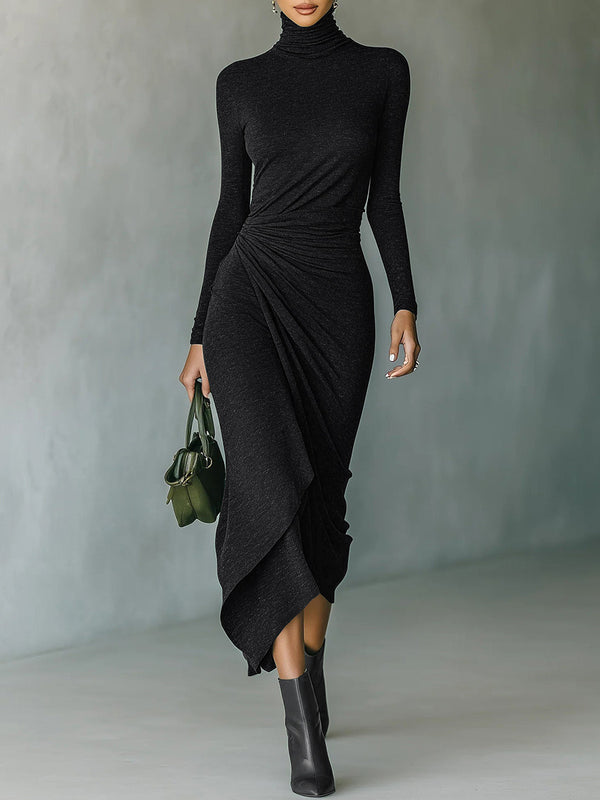 Valeria™ | Irregular High-Neck Wrap Midi Dress