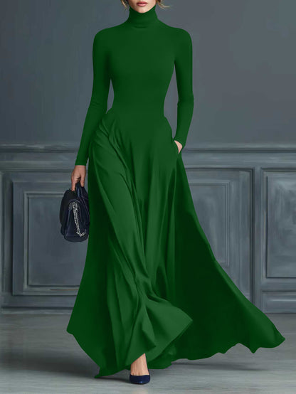 Élise Noire™ | High-Neck Flared Maxi Dress