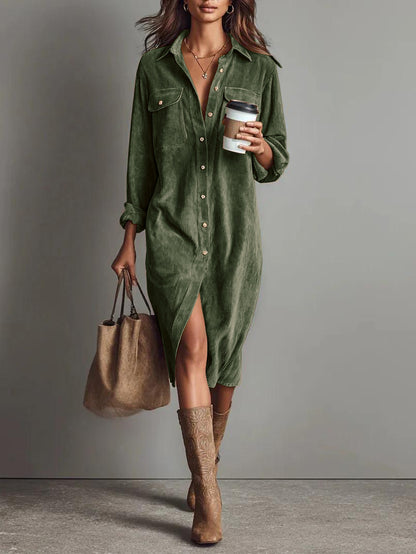 Éloise Cordé™ | Corduroy Shirt-Collar Midi Dress